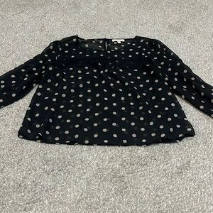 Monteau size medium black and brown polka dot sheer top